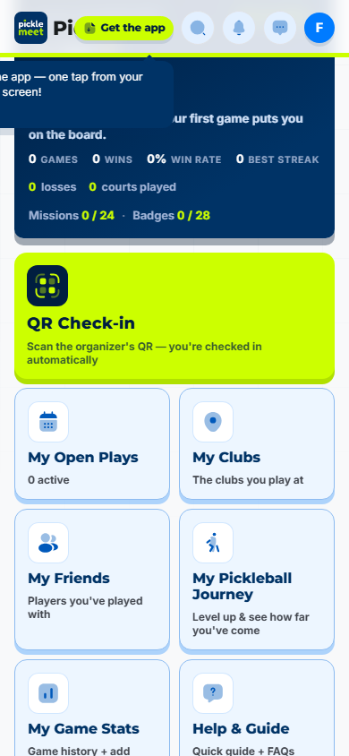 PickleMeet live court board on a phone